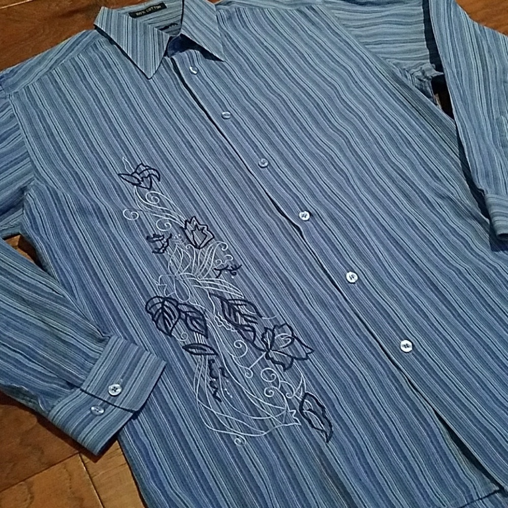 Multiple blues pinstripes with embroidery